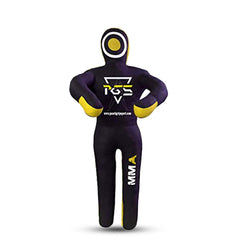 PGS grappling dummy front view showing full black yellow body and proportions for training