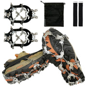 PICKBEAU front view of large crampons showing full spike array and stable fit