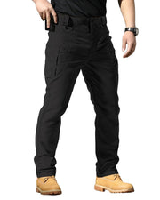 PIDO YOGA front view of black tactical pants showing fit and pockets for versatile wear