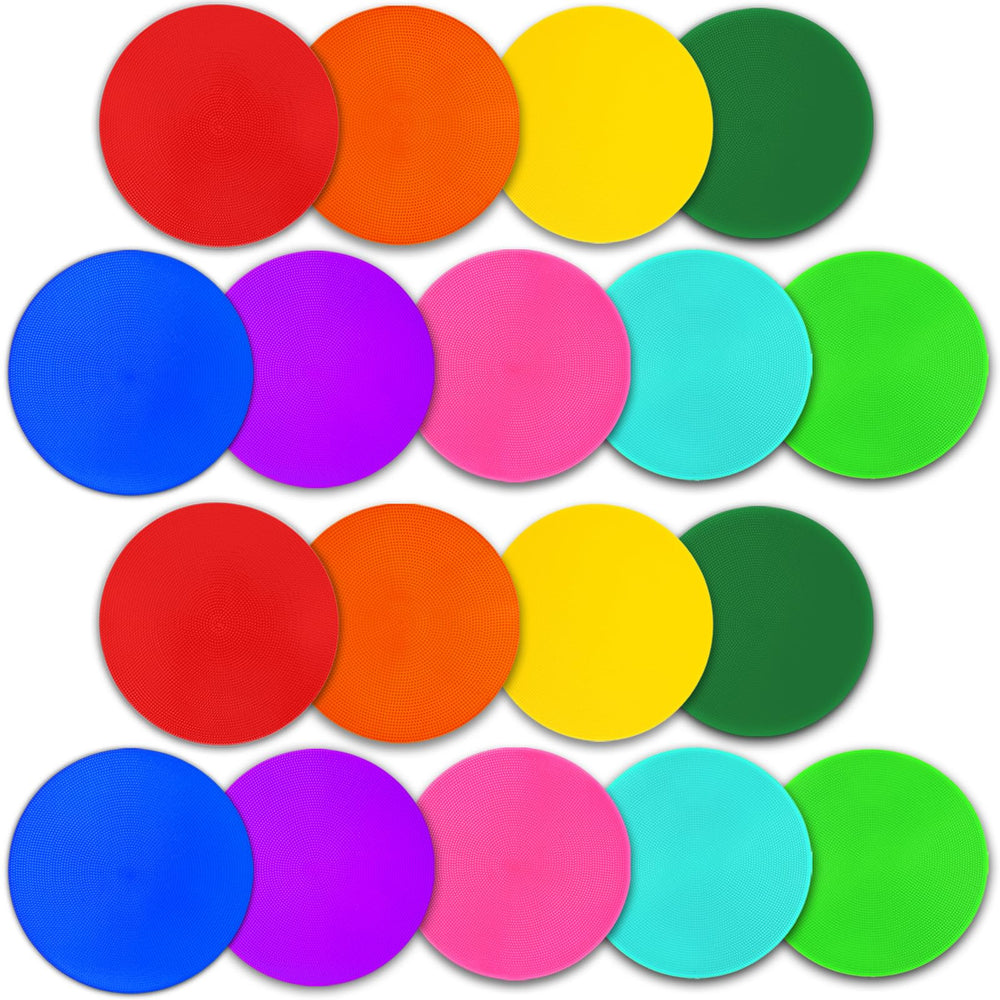 PIKZH front view of 18 colorful spot markers in storage bag, easy transport