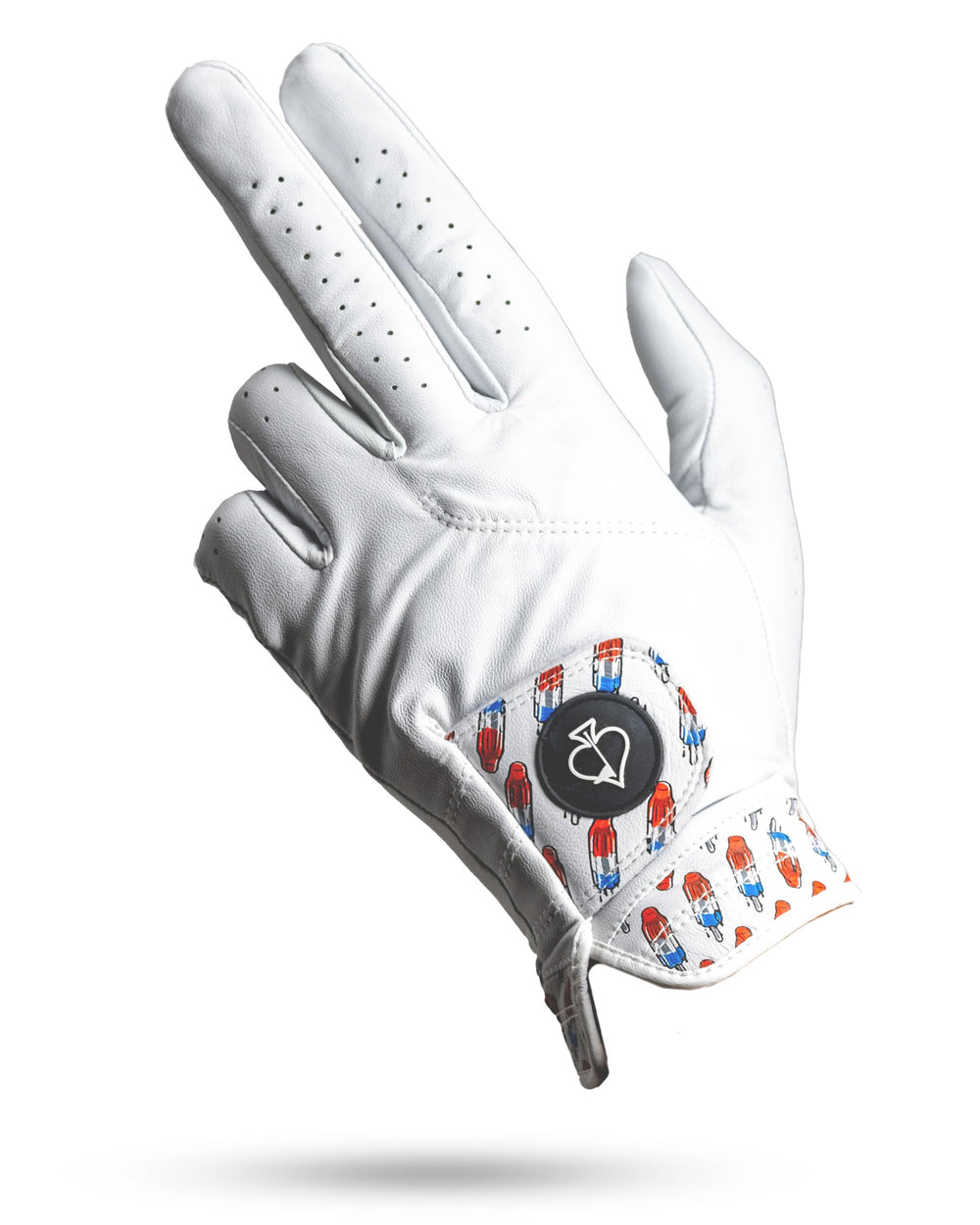 Pins & Aces glove front view showing Rocket Pop design and premium look