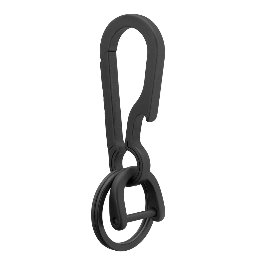 PJYTAC front view of black titanium carabiner showing sleek design and durability