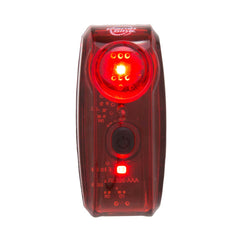 Planet Bike Superflash 65 front view showing bright red lens and wide visibility benefit