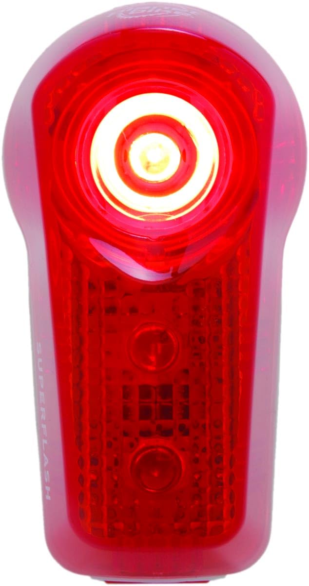 Planet Bike Superflash front view showing bright rear light for improved visibility