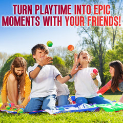 Playbees in-use backyard scene with child practicing quick rebound drills