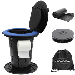 PLOGGING folded portable toilet showing compact storage benefit