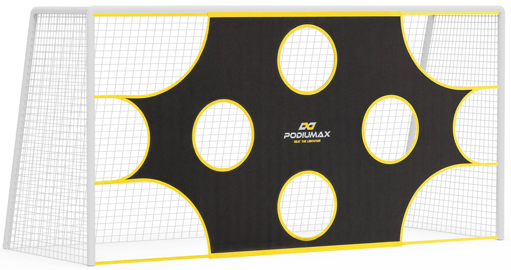 PodiuMax front view of 12x6FT target net showing ten zones and quick setup benefit