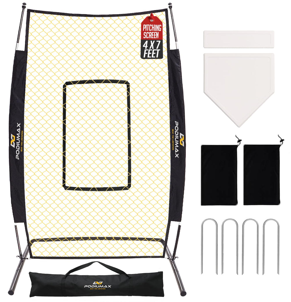 PodiuMax front view of 7x4FT pitching screen showing full coverage and protection