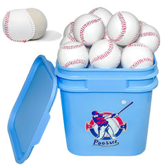 Poosue bucket of 24 balls showing front packaging and easy access for coaches