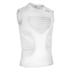 PORTEC front view of white chest protector showing protective coverage and mobility