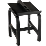 PowerBlock front view of rack stand showing sturdy steel frame and compact footprint for neat storage