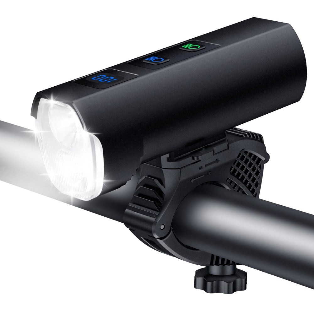 POWVINE front view showing compact headlight and lens with powerful illumination benefit