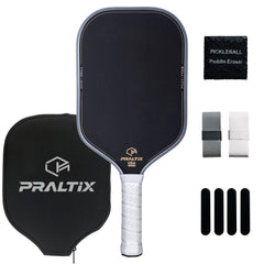 Praltix T700 front face showing carbon fiber texture and clean hitting surface for consistent power