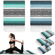 Preboun front view of sky blue and light green blanket showing pattern and size benefit
