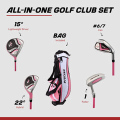 PRECISE close view of the driver, hybrid, #7 iron and putter for quick selection
