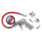Prestacycle Prestaflator front view showing compact shop-grade inflator and gauge