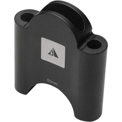 Profile Design front view of black 50mm riser installed, shows improved reach and comfort