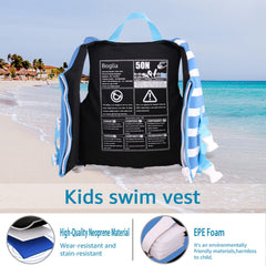 PROTAURI child wearing vest in pool demonstrating stable buoyancy and freedom to kick