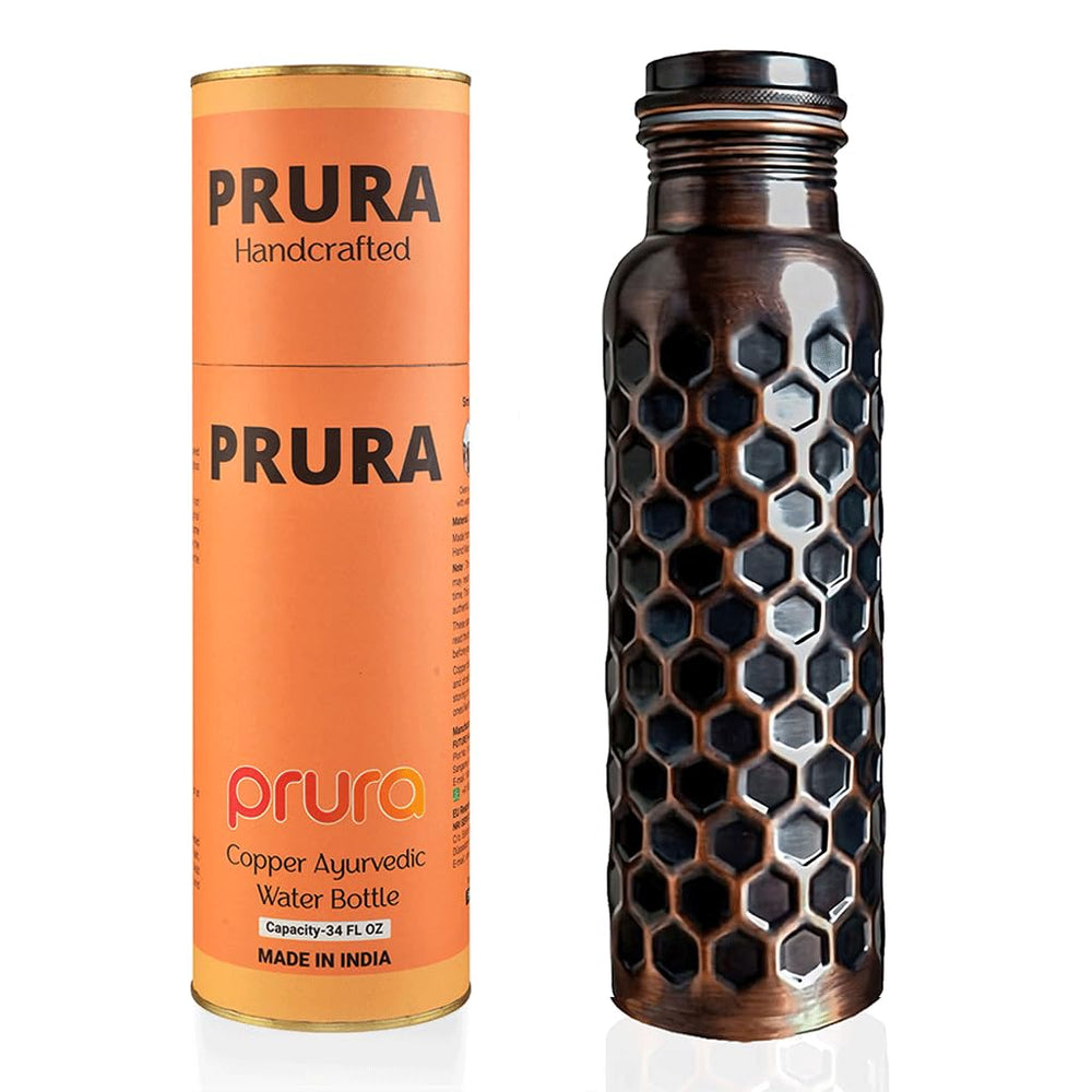 PRURA copper bottle front view showing design and practical shape