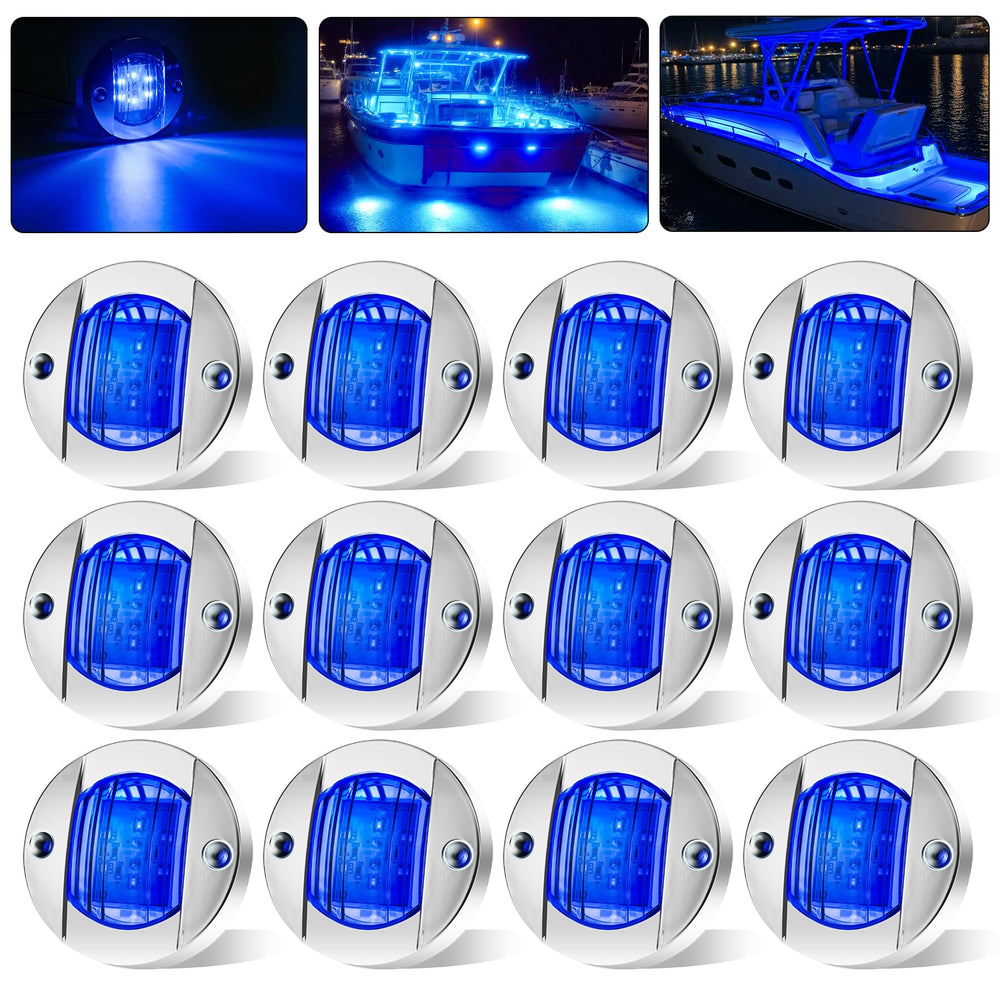 PSDRIQQ front view of blue 3-inch marine LED light showing clean bezel and lens for visibility