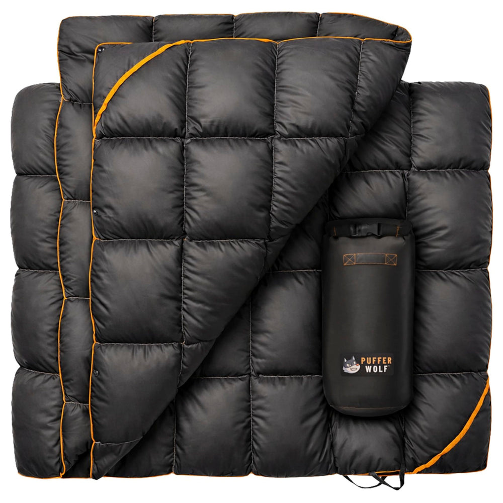 PUFFER WOLF front view showing full-size blanket and coverage benefit