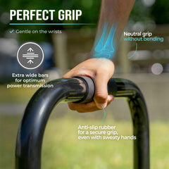 PULLUP & DIP close-up of extra-wide rubber-wrapped handle for secure grip