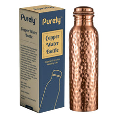 Purely copper bottle front view showing polished finish and 32 oz capacity benefit
