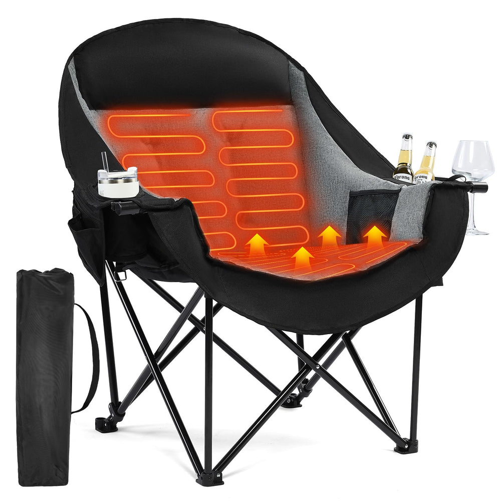 PUVASIA front view of open heated oversized camping chair showing comfort and protection