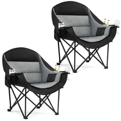 PUVASIA front view of two-pack oversized camping chairs showing roomy padded seats and headrests for comfort