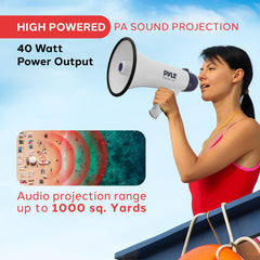 Pyle bullhorn detachable wired microphone displayed for precise directed announcements