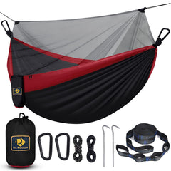 Qevooon front view showing hammock and mosquito net for protected relaxation