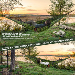 Two people relaxing in Qevooon hammock at campsite showing comfort and capacity