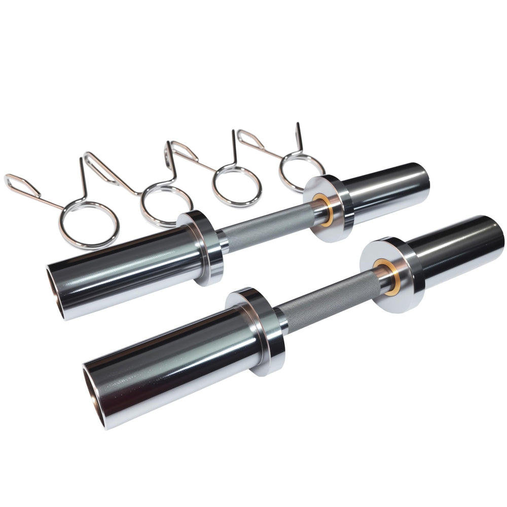 qibylift front view of two dumbbell bars showing included collars and chrome finish for durability