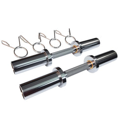 qibylift front view of two dumbbell bars showing included collars and chrome finish for durability