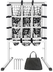 Queension front view of 9-hole pitching net showing full strike zone and targets for accurate practice