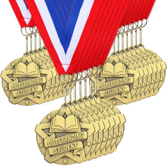 Quelay front view gold medal showing outstanding student text and proud recognition