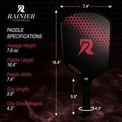 RAINIER PICKLEBALL side profile showing 16mm core for predictable power and stability