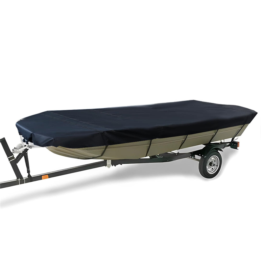 RainMan S front view of 14ft cover protecting hull with waterproof benefit