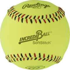 Rawlings Incredi-Ball front view showing 12" yellow training ball and pack benefit safety