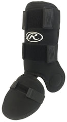 Rawlings leg guard front view showing full coverage and quick protection