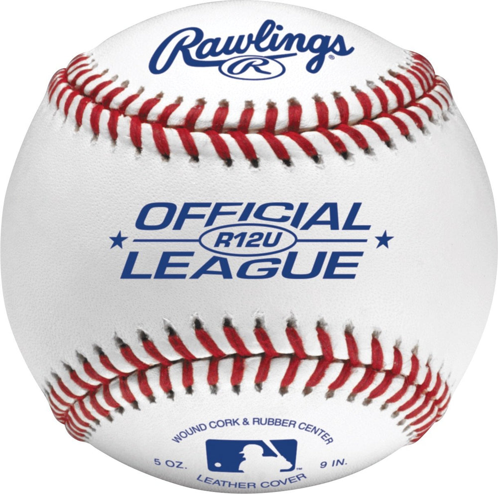 Rawlings box of 24 R12U baseballs front view showing supply and brand