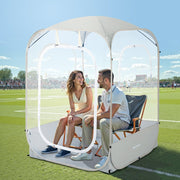 Raynesys front view of clear bubble tent showing full visibility benefit
