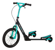 Razor front profile showing large pneumatic wheel and stable stance benefit