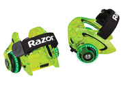 Razor Jetts front profile showing neon green LED wheels and fast attachment