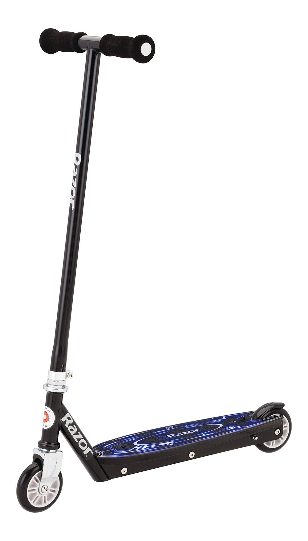 Razor Tekno front profile showing LED glow and sleek black frame for visibility