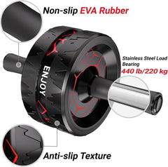 READAEER close-up of ab wheel tread, noiseless rubber protects floors and grips
