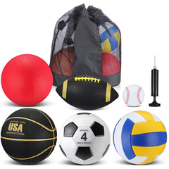 Realspring front view of full sport ball kit showing included items for quick play
