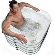 REBREA front view clear ice bath showing roomy interior and stability benefit