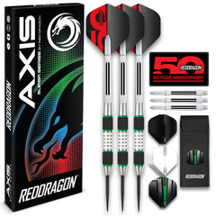 RED DRAGON Axis front packaging showing complete 24g darts set and accessories for convenience