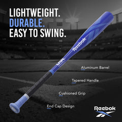 Reebok barrel close-up highlighting polished aluminum and wide sweet spot for consistent contact